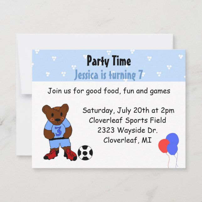 Cute Soccer Bear Invitation (Front)