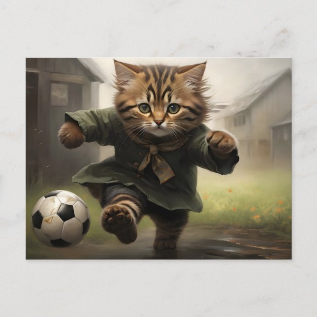 Cute Soccer Cat Postcard (Front)