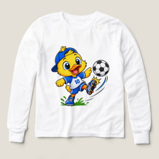Cute Soccer Duck Character Kids Long Sleeve T-Shir