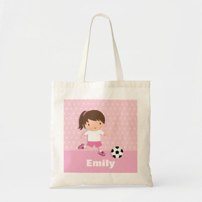 Cute Soccer Footballer Girl Pink Tote Bag (Front)