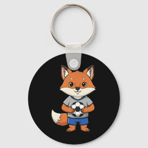 Cute Soccer Fox Footll Player Animal Sports Key Ring