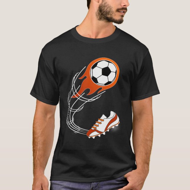 Cute Soccer Gift For Boys Or Girls Flaming Soccer  T-Shirt (Front)