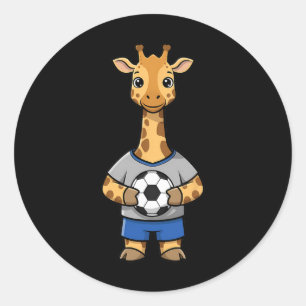 Cute Soccer Giraffe Football Player Animal Sports Classic Round Sticker
