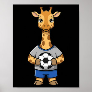 Cute Soccer Giraffe Footbyll Player Animal Sports Poster