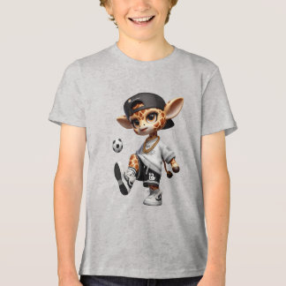 Cute Soccer Giraffe Kids Tri-Blend Shirt