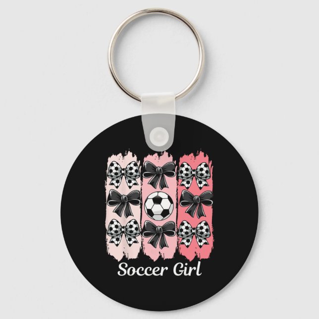 Cute Soccer Girl Coquette Bow Soccer Girl Soccer B Key Ring (Front)
