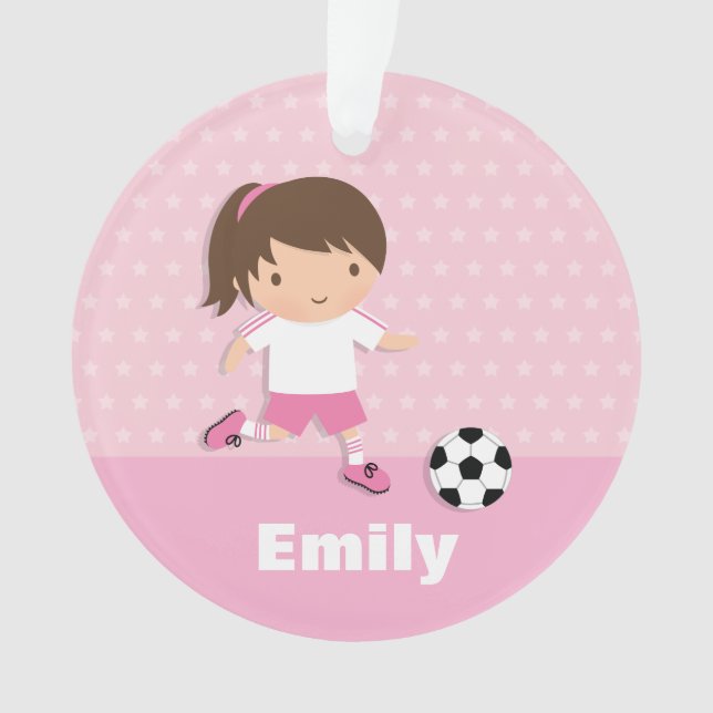Cute Soccer Girl Pink Personalised Ornament (Front)