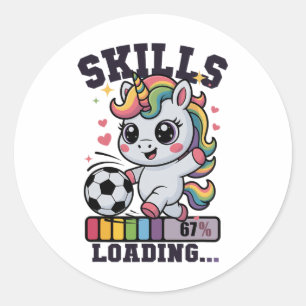 Cute Soccer Girl Unicorn 67 Skills Loading Winning Classic Round Sticker