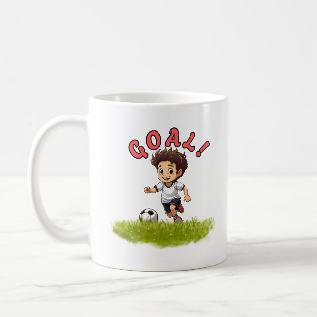 Cute Soccer Kid Cartoon Sports Design Coffee Mug (Left)