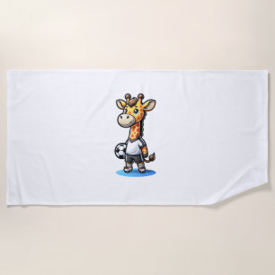 Cute Soccer Player Giraffe. Beach Towel
