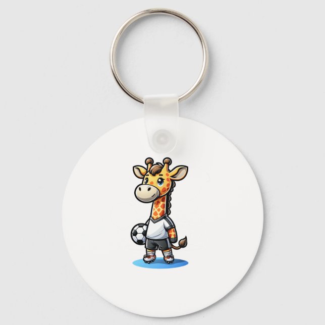 Cute Soccer Player Giraffe.   Key Ring (Front)