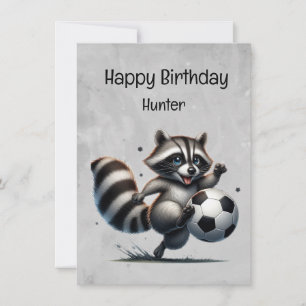 Cute Soccer Player Racoon Custom Birthday Card