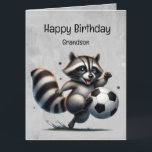 Cute Soccer Player Racoon Grandson Birthday Card<br><div class="desc">Cute Soccer Player Racoon Fun Animal Nature Art.  Great birthday gift Wishing you Grandson a gnarly birthday</div>