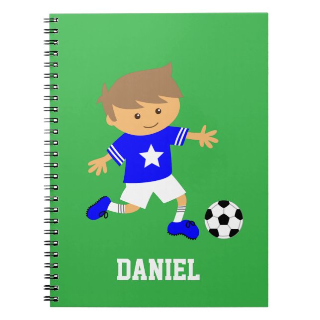 Cute Soccer Star Boy, Football Theme Notebook (Front)
