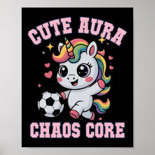 Cute Soccer Unicorn Cute Aura Chaos Core Gym Goali Poster