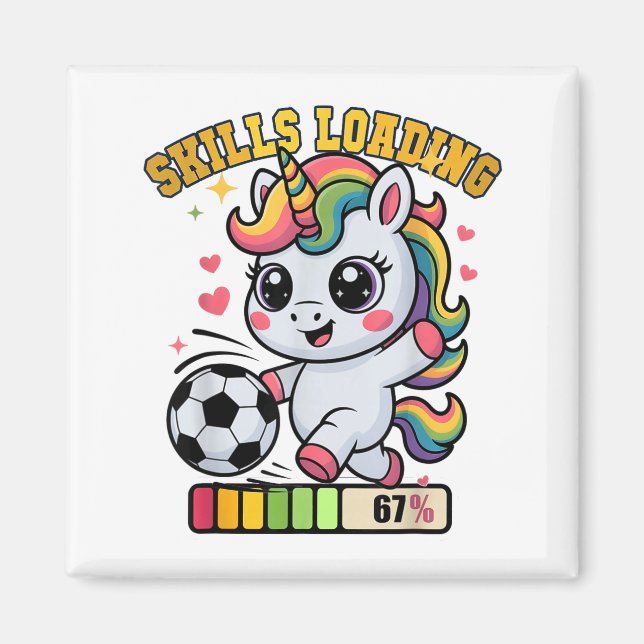 Cute Soccer Unicorn Skills Loading Win Princess Go Magnet (Front)