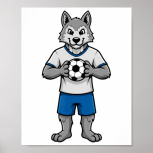 Cute Soccer Wolf Footll Player Animal Sports  Poster