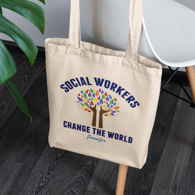 Cute Social Work Inspirational Quote Monogram Tote Bag (Creator Uploaded)