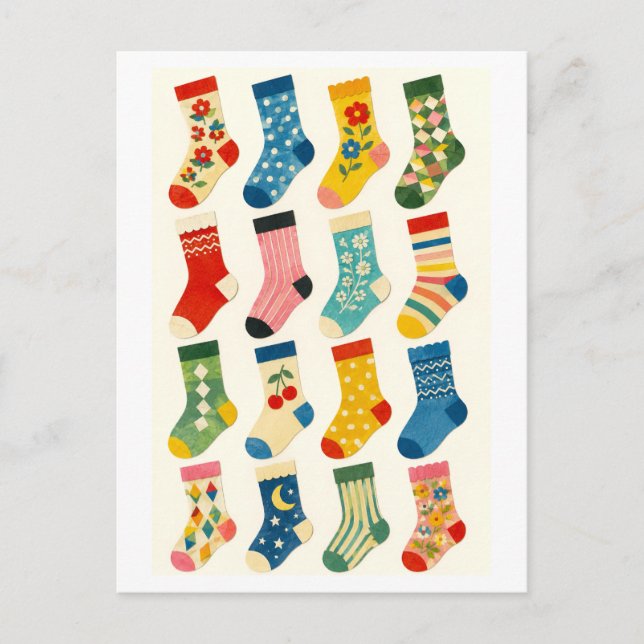 Cute Sock Collage Postcard (Front)