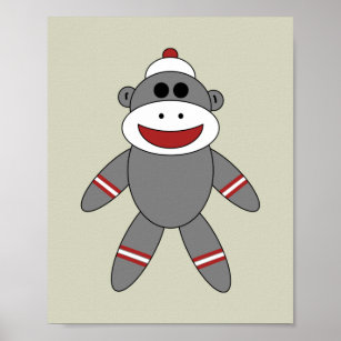 Cute Sock Monkey on Tan Nursery Poster