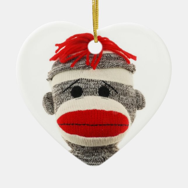 CUTE SOCK MONKEY ORNAMENT PERSONALIZED (Front)