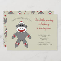 Cute Sock Monkey with Hearts 1st Birthday
