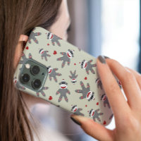 Cute Sock Monkey With Hearts Pattern on Tan