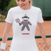 Cute Sock Monkey With Pickleball Paddle Name