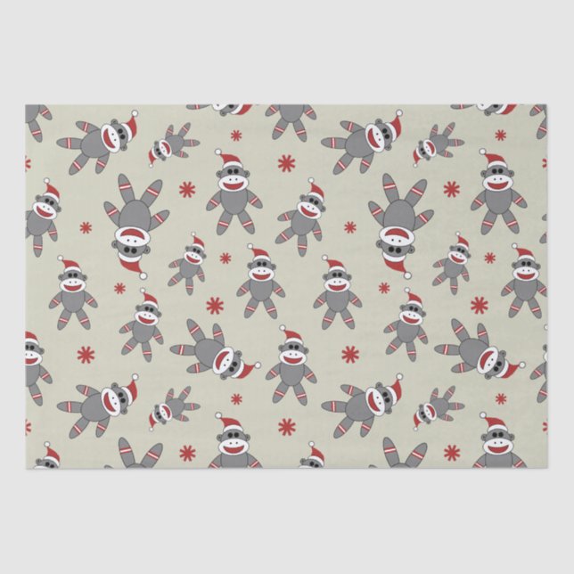 Cute Sock Monkey With Santa Hat Christmas Pattern Tissue Paper (Front)