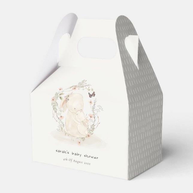 Cute Soft Baby Mum Bunny Floral Wreath Baby Shower Favour Box (Front Side)