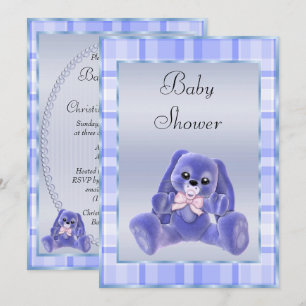 Cute Soft Blue Floppy Ears Bunny Baby Shower Invitation