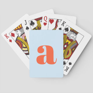Cute Soft Blue Orange Monogram Retro Lettering Playing Cards