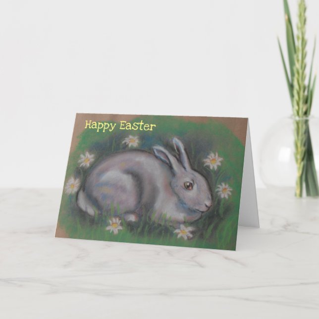 Cute soft fluffy white easter bunny rabbit holiday card (Front)
