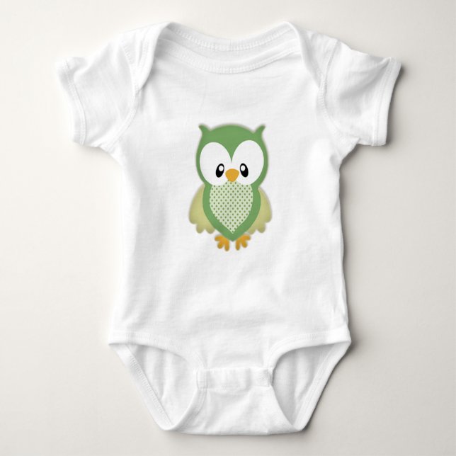 Cute soft gree cream and yellow owl baby bodysuit (Front)