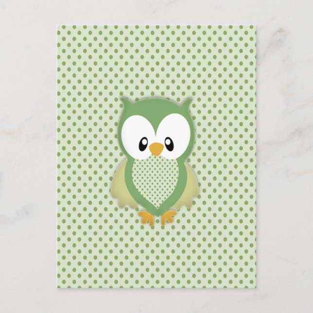 Cute soft gree cream and yellow owl postcard (Front)