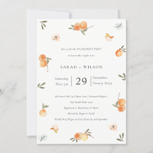 Cute Soft Orange Floral Boho Engagement Invite