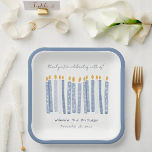 Cute Soft Pastel Blue Watercolor Birthday Candles Paper Plate