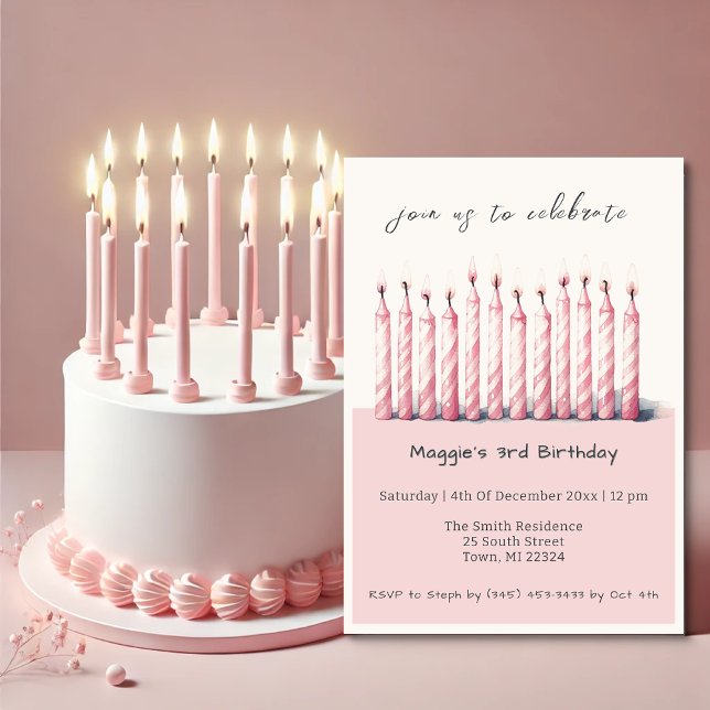 Cute Soft Pastel Pink Watercolor Birthday Candles Invitation (Creator Uploaded)