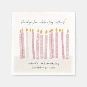 Cute Soft Pastel Pink Watercolor Birthday Candles Napkin