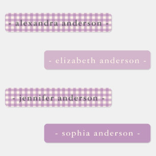 Cute Soft Purple Gingham Kids Waterproof Name