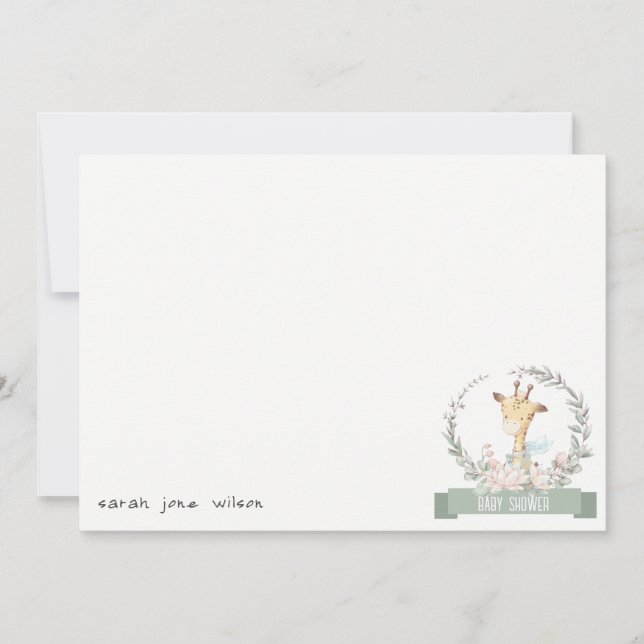 Cute Soft Safari Giraffe Floral Wreath Baby Shower Card (Front)