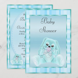 Cute Soft Teal Floppy Ears Bunny Baby Shower Invitation
