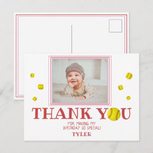 Cute Softball Ball Birthday Thank you Photo Card