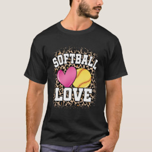Cute Softball Love Leopard Print Women Girls Softb T-Shirt