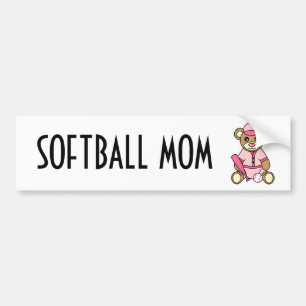 Cute Softball Mum -  Girl Teddy Bear Pink Bumper Sticker