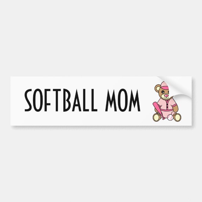 Cute Softball Mum -  Girl Teddy Bear Pink Bumper Sticker (Front)