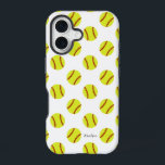 Cute Softball Pattern Personalised Name iPhone 16 Case<br><div class="desc">A cute softball pattern personalised name iPhone case,  featuring a modern calligraphy script font. The font style and colour can be changed using the online template tools.</div>