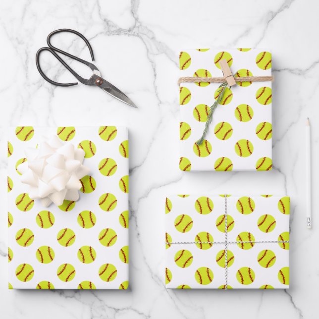 Cute Softball Pattern Wrapping Paper Sheet (Front)