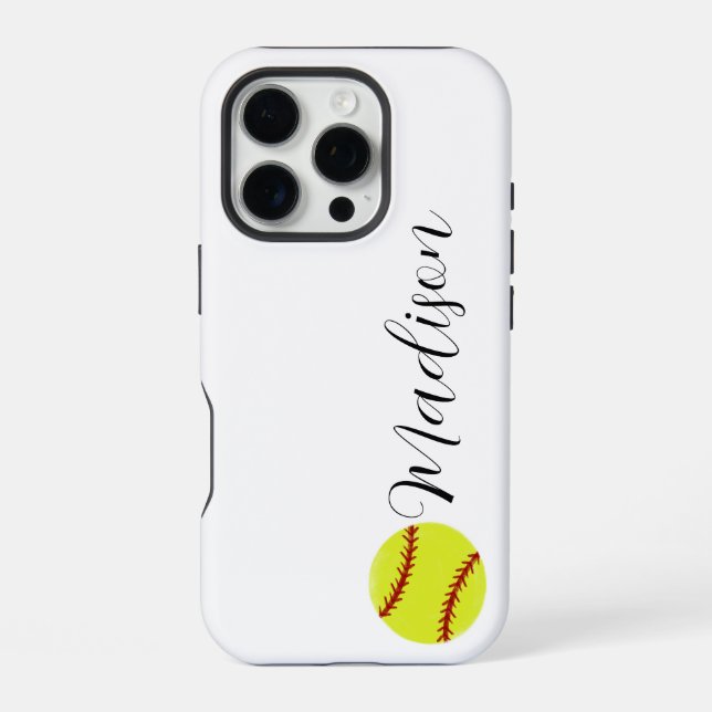Cute Softball Personalised Name iPhone Case (Back)