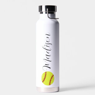 Cute Softball Personalised Name Water Bottle